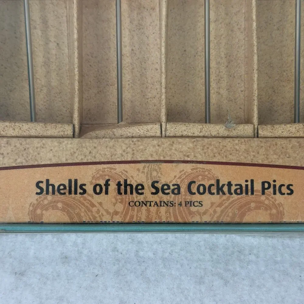 VTG Shells of the Sea Cocktail Pics Epic Set of 4 Metal‎ Pics Wine Party Spirits
